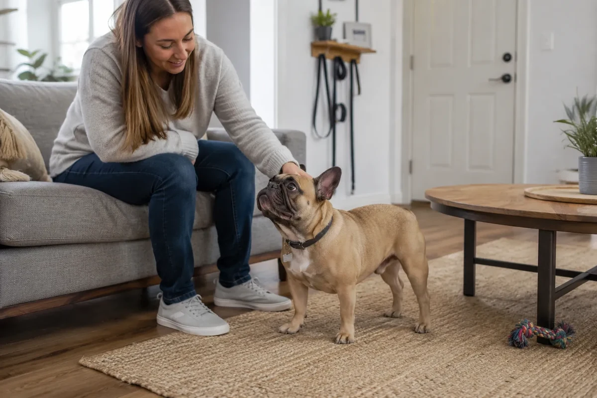 French Bulldog at home with its owner