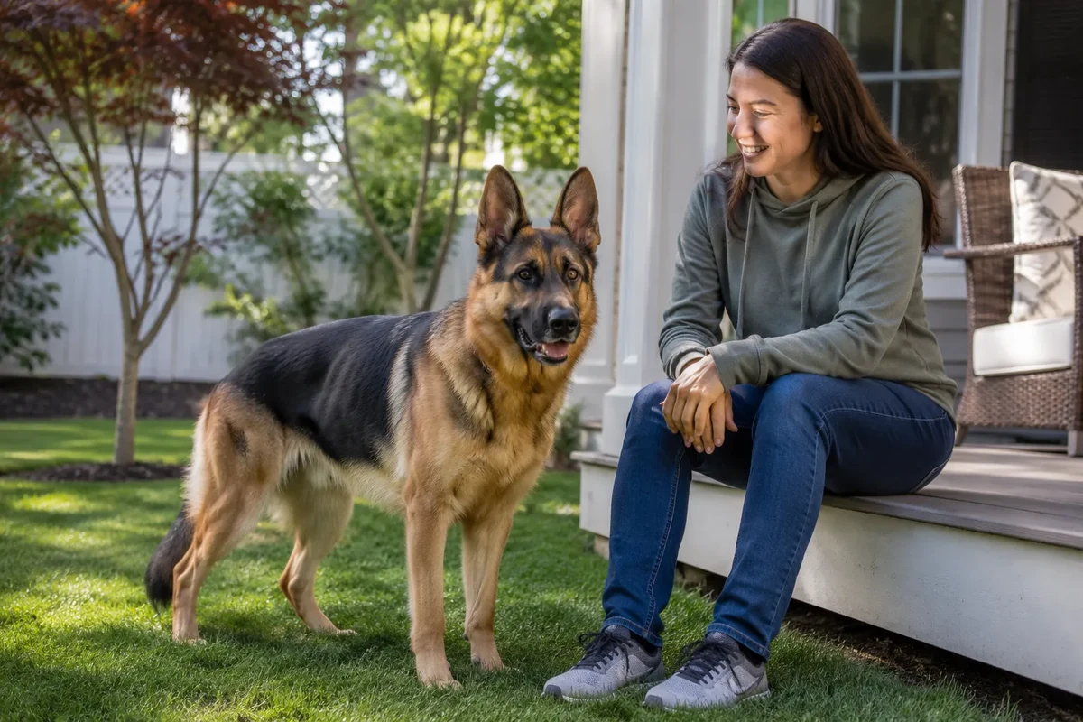 German Shepherd with its owner