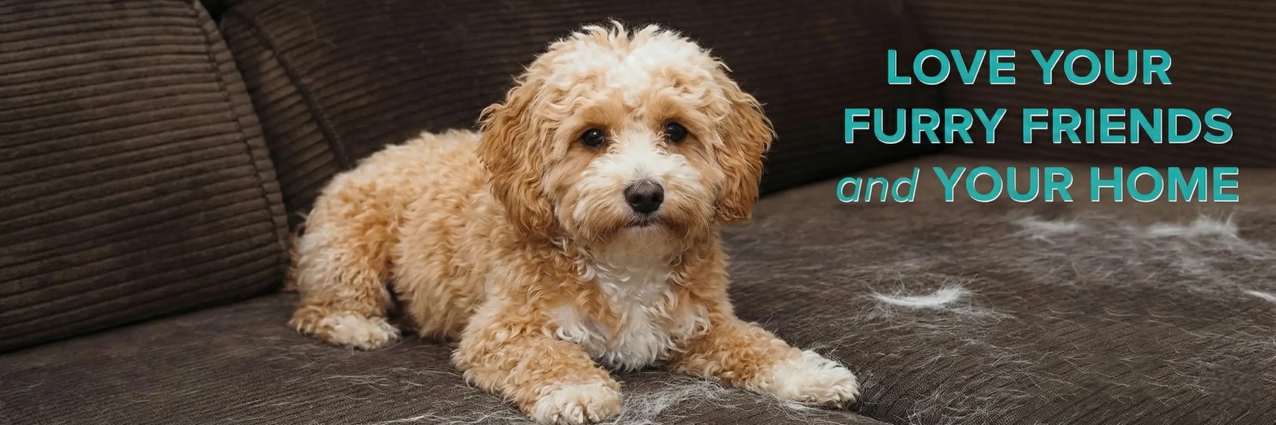 Dog resting on a sofa with visible loose pet hair
